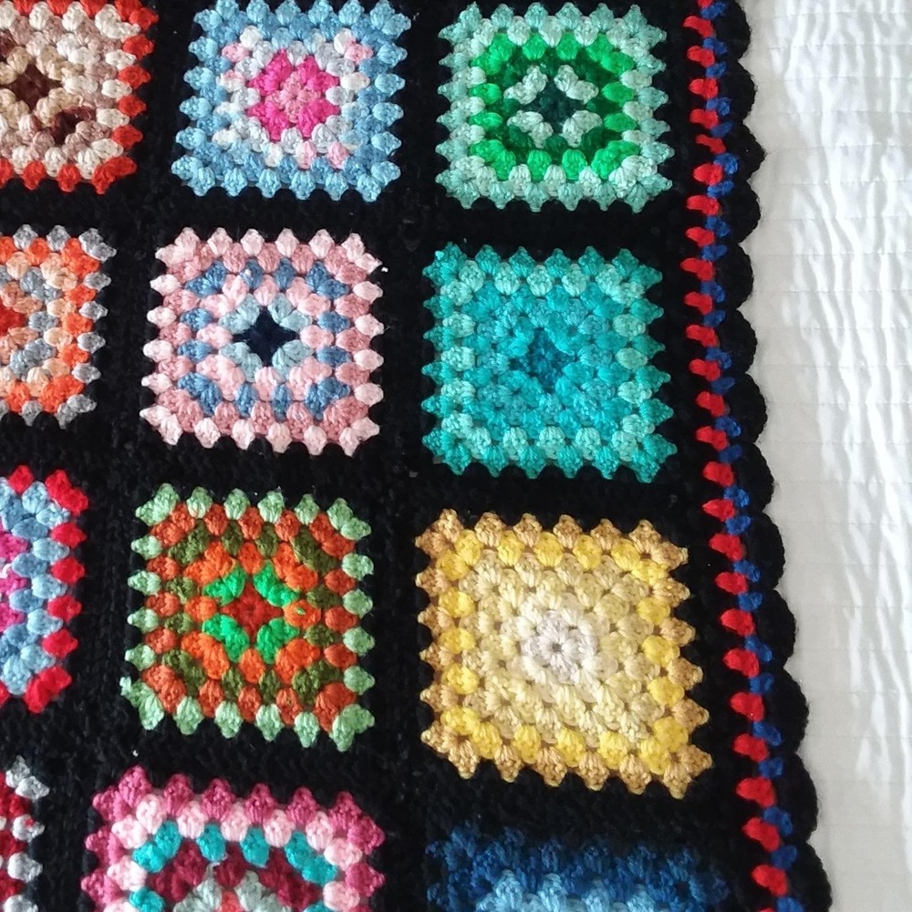 Vintage Handmade Granny Square Crochet Blanket Afghan 85x58‎ Throw Roseanne - Picture 4 of 7